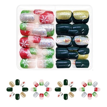 48 st Jul Press On Naglar Glitter Falska Naglar Nagelkonst Dekoration