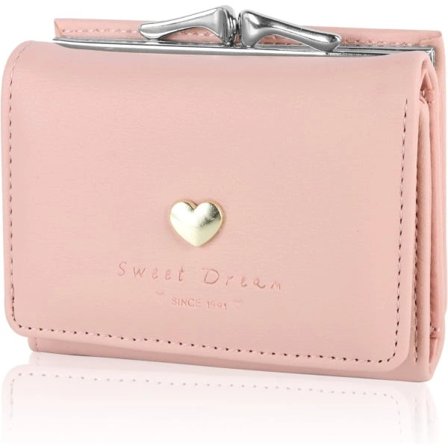 (Rosa) Lommebok i skinn, damelommebok, kredittkortlommebok for kvinner h