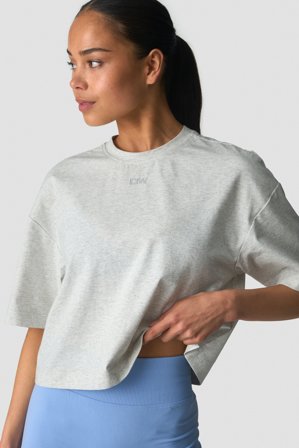 ICANIWILL - Everyday Cotton Cropped T-shirt White Melange - Naiset - Treenivaatteet ICIW:ltä