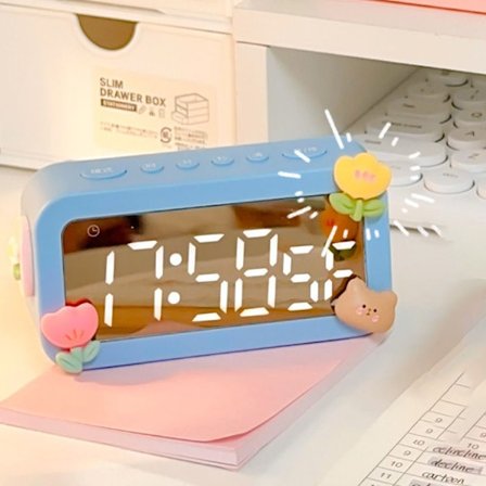 Spegel Bord Klocka Digital Alarm BLÅ