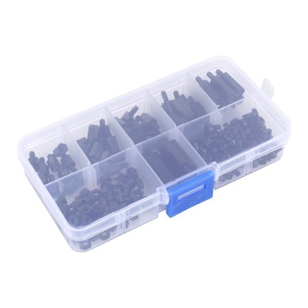 180 stk. Svart Nylon M3 Hex Spacer Standoff Hann Hun Skrue Mutter Kit Boks