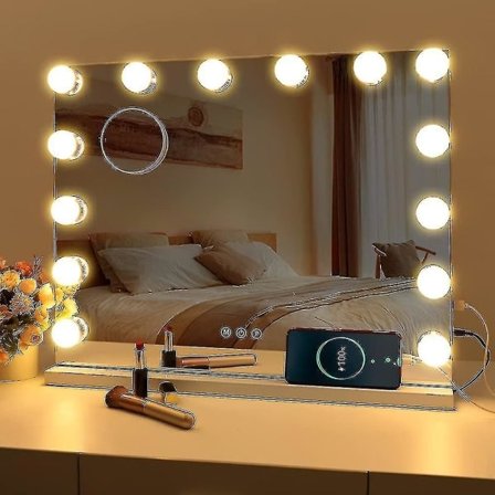 LED makeup spejl med USB, belysning med 14 lamper og 3 lystilstande