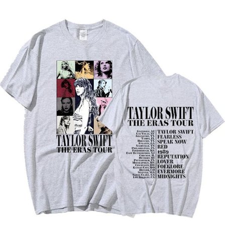 Taylor Swift The Eras Tour International Herre Dame Kortarmet T-skjorte Rund Krage Trykt Grå Grey-FD16- Grey XXXL