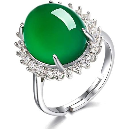 925 Sterling Silver Grön Agat Kristall Smaragd Ring Vintage Inl