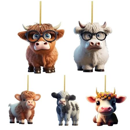 5x Tegneserie Ko Dekorative Ornamenter Kvæg Ko Gaver DIY Bilindretning Vedhæng Sød Akryl Highland Ko Vedhæng Jul T