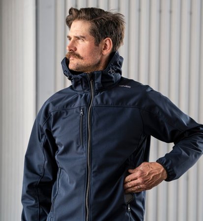 Fristads Herr Softshell-jacka med huva 4655 GBF, Mörk marinblå/Grå