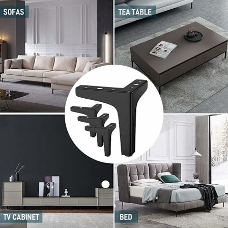 Sæt med 4 møbelben, belastning op til 600 kg, 17 cm moderne trekantede metalbordben, hårnålsben til skab, sofa, sort ( cm) cm