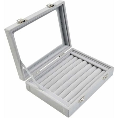 Smykkeskrin i fløyel for smykker, oppbevaringsstativ med glasslokk, 7 rom, fløyelsringoppbevaringsboks, oppbevaring av smykker/øredobber/ringer/