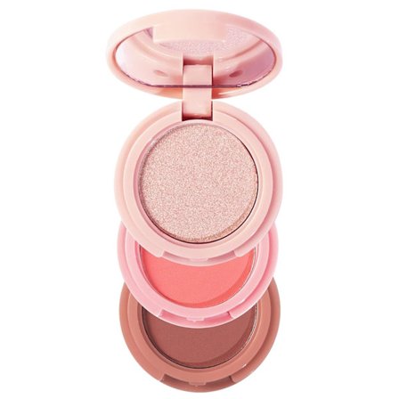 Highlighter Palette, 3-i-1 sminkesett for ansikt, kinn og øyne, glatt blandbart pudder for glamorøse utseender fra dag til natt