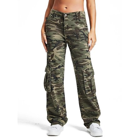 Dam Cargojeans med Camouflagetryck, vida ben