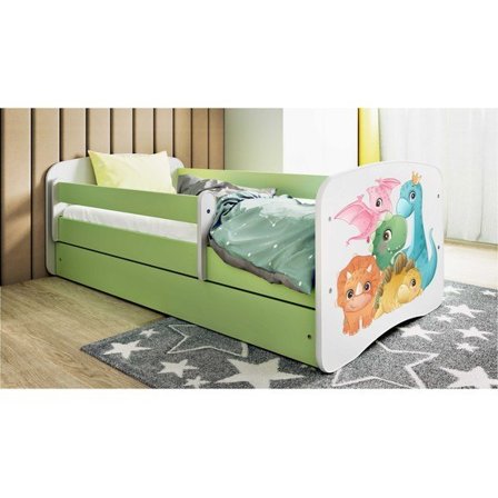 Kocot Kids Barnsäng - Babydreams Grön Med Madrass - Små Dinosaurier 180x80 Cm - Litenleker