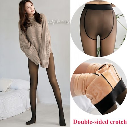 Gennemsigtige varme fleece-strømpebukser, dame fleece-forede strømpebukser - termiske vinterstrømpebukser, store, 230 g