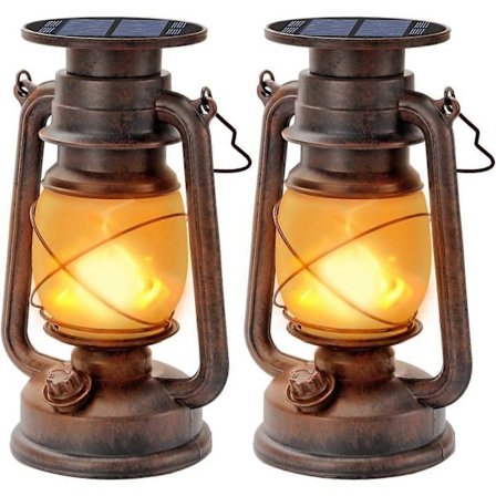 Solcelle Lanterne Udendørs, 2 Stykker Vintage Solcelle Lanterne LED Storm Retro Camping Lanterne med Flammeeffekt Vandtæt Udendørs LED Lanterne 