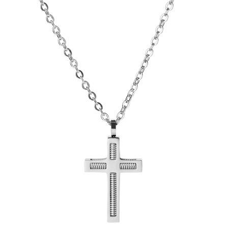Collier à croix en acier spiralé pour hommes - Chaînes en acier