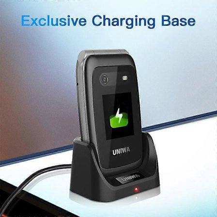 Rainbuvvy UNIWA V202T 4G Flip Senior Telefon 2.4 Tommer Dobbelt Skærm Nødopkaldsknap Funktionstelefon 1450mAh Stor Trykknap Til Ældre