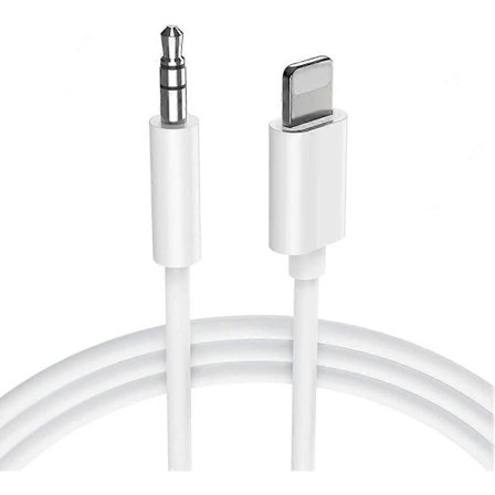 Aux-kabel för iPhone, Lightning till 3,5 mm ljudkabel för bil, hörlursuttagsadapter till bil/hemstereo/hörlurar/högtalare - vit