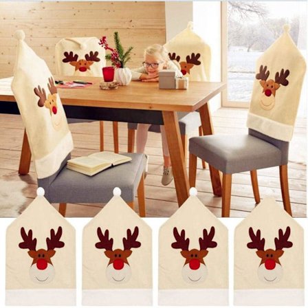 Set med 4 renar jul stolsöverdrag älg bord och stolsöverdrag jul prydnad