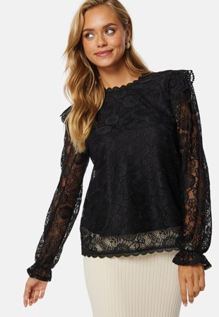 Pieces Olline LS Lace Top Black Klær