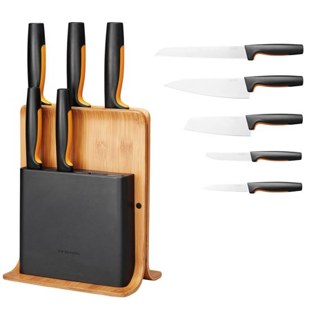 Fiskars Functional Form knivblokk med 5 kniver, bambus