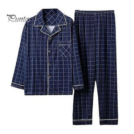 2 stk./sæt Herre Pyjamas Sæt Plaid Print Revers Langærmet Enkeltknappet Skjorte Elastisk Talje Lange Bukser Sæt Løs Pasform Loungewear Sæt