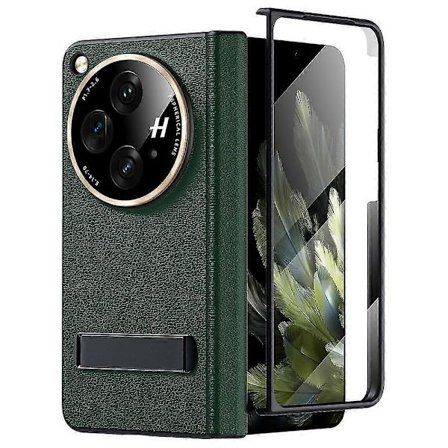 Læderetui til Oneplus Open, indbygget skærmbeskytter, altomfattende beskyttelsescover med hængselbeskyttelse og støttefod - Perfekt