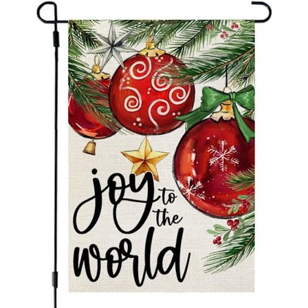 Julehageflagg 30x45 cm Dobbeltsidig Liten Jute "Joy to the World" Hageflagg for Utebruk