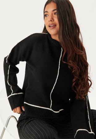 Bubbleroom - Contrast Stitch Knitted Sweater - Kläder
