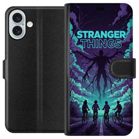 Yhteensopiva Lompakkokotelo Apple Apple iPhone 16 Plus Stranger Things -inspiroitunut fantasiaillustraatio, jossa on tumma hirviö, pyöräilevät lap