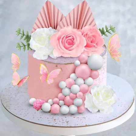 Kakedekorasjoner Svart Gull Bursdagskake Dekor med Kunstige Palmetrær og Kuler Baking Dessert Dekor Tilbehør (Rosa)