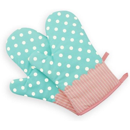 Par Värmebeständiga Ugnsvantar Förtjockade Värmebeständiga grytlapp Ugnsvantar Bomull och Polyester Polka Dot Turkos