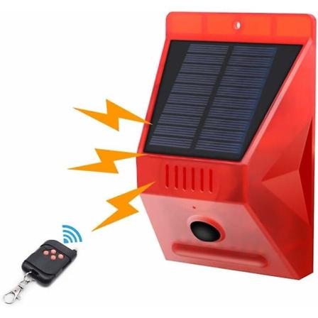 Solcelledrevet stroboskoplys med bevægelsessensor Ip65 vandtæt LED solalarmdetektor med fjernbetjening, 129db lydsikkerhedsvandtæt sirene til hjem, 