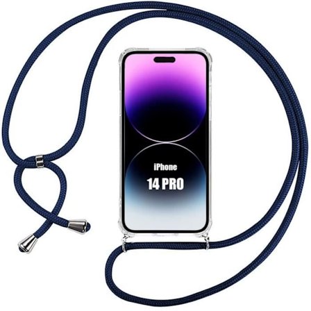 Coque - Silikone - til iPhone 14 Pro - Gennemsigtig - Justerbar snor - Marineblå