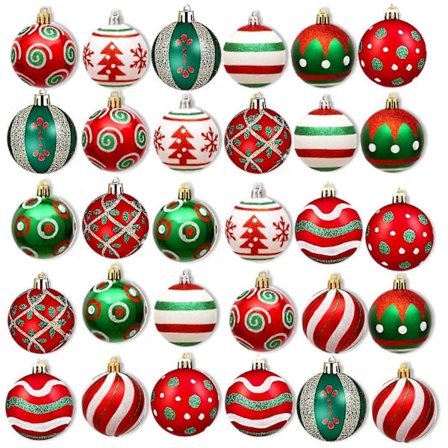Julekuler, juletrepyntsett, 30 deler, rød grønn