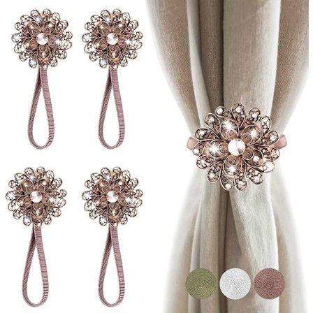 4 dekorative antikke røde messinggardinholdere med fjærdrag