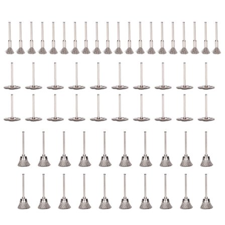 60 stk. stålbørster for drill, rustfritt stål, 3 mm skaft, 3 former for fjerning av støv