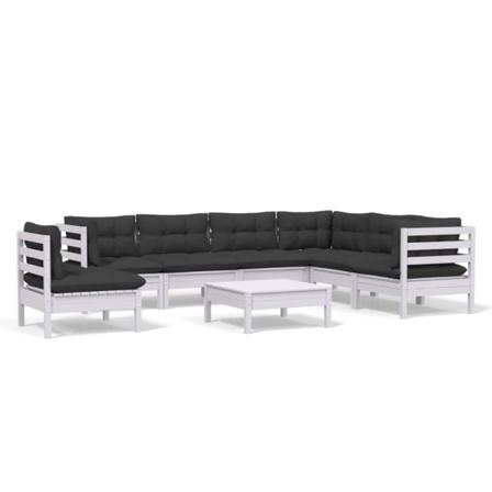 Vidaxl Loungegrupp Med Dynor 8 Delar Vit Massiv Furu Vit