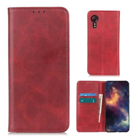 Lompakko-style Aitoa Nahkaa Läppäkotelo For Samsung Galaxy Xcover 5 - Punainen Red