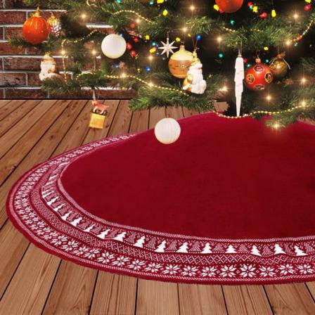 Julgranskjol i stickad lila och röd, 92 cm, med tjock snöflinga, lantlig semesterdekoration, grankjol