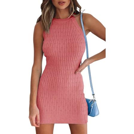 Dam sommar SexySweater Klänning Ärmlös Slim Fit Ribbed Mini Klänning Vanlig