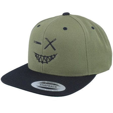 Iconic - Vihreä snapback Lippis - Crazy Smiley Black/Olive/Black Snapback @ Hatstore