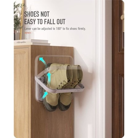 Skohylde sammenklappelig vægmonteret 4 stk, hylde sammenklappelig hængende hylde til skoopbevaring uden boring, st grå Grey