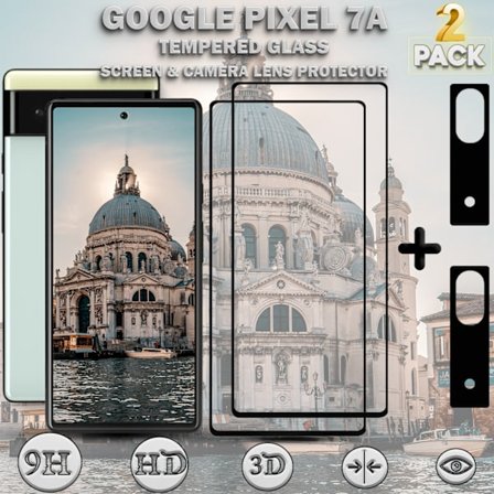 2-Pack GOOGLE PIXEL 7A Näytönsuoja & 2-Pack linssinsuoja - Karkaistu Lasi 9H - Super laatu 3D