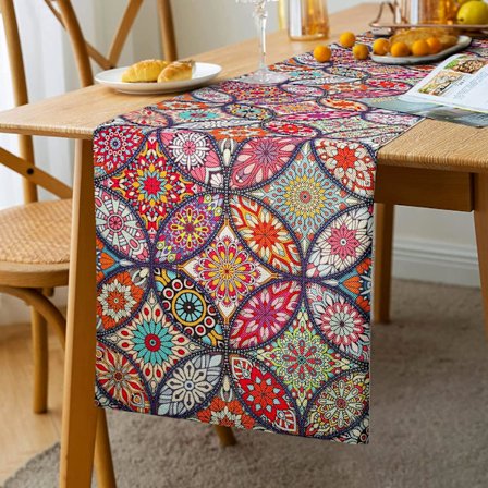 Vintage Folk Pöytäliina Geometrinen Pyöreä Suorakulmainen Koristeellinen Ruokasaliin Boheemi Pöytäliina Boho Mandala Deco