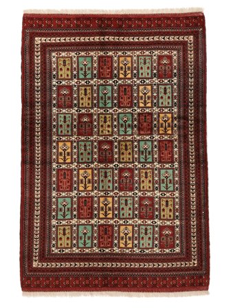 Handgeknüpft Persischer Turkaman Teppich 132X193 Schwarz/Dunkelrot