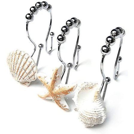 12 Pakker Strand Dekorative Badeværelse Skall Duschgardin Kroge