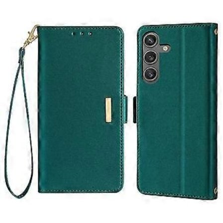 For Samsung Galaxy S25+ Lær Lommebok Etui RFID Blokkerende Stativdeksel med Håndstropp (Stil F)