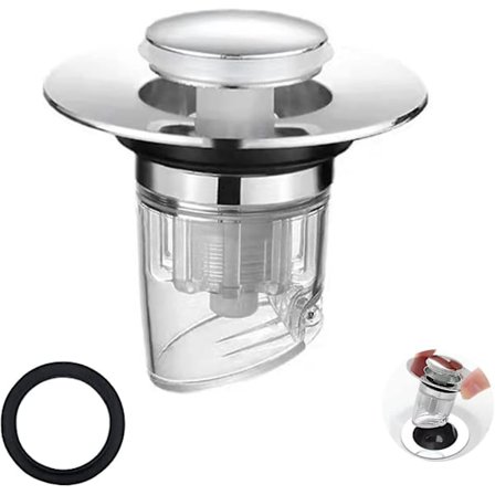 Badevaskavløpsfilter, vaskeplugg, universell pop-up badekaravløpsfilter med anti-tilstopping, anti-lukt og anti-insekt sil.