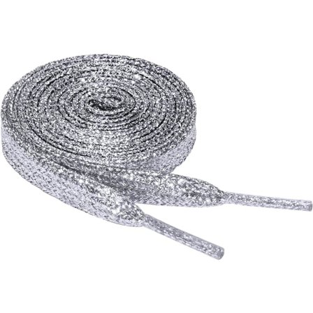 Flate glitter-skotråder (sølv) 120cm, skinnende metalliske skotråder, 1