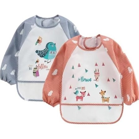 2 stycken Baby Långärmad Haklapp Lång Matning Vattentät EVA Tyg Unisex Vattentät Haklapp 0-3 År