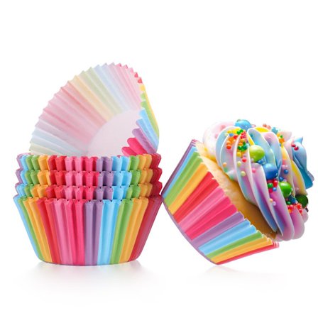 Sateenkaaren cupcake-vuorat, 100 kpl leivontakuppien paperiset muffinikääreet tarttumattomat muffinivuoat leivontakuppitelineet häihin, syntymäpäivään